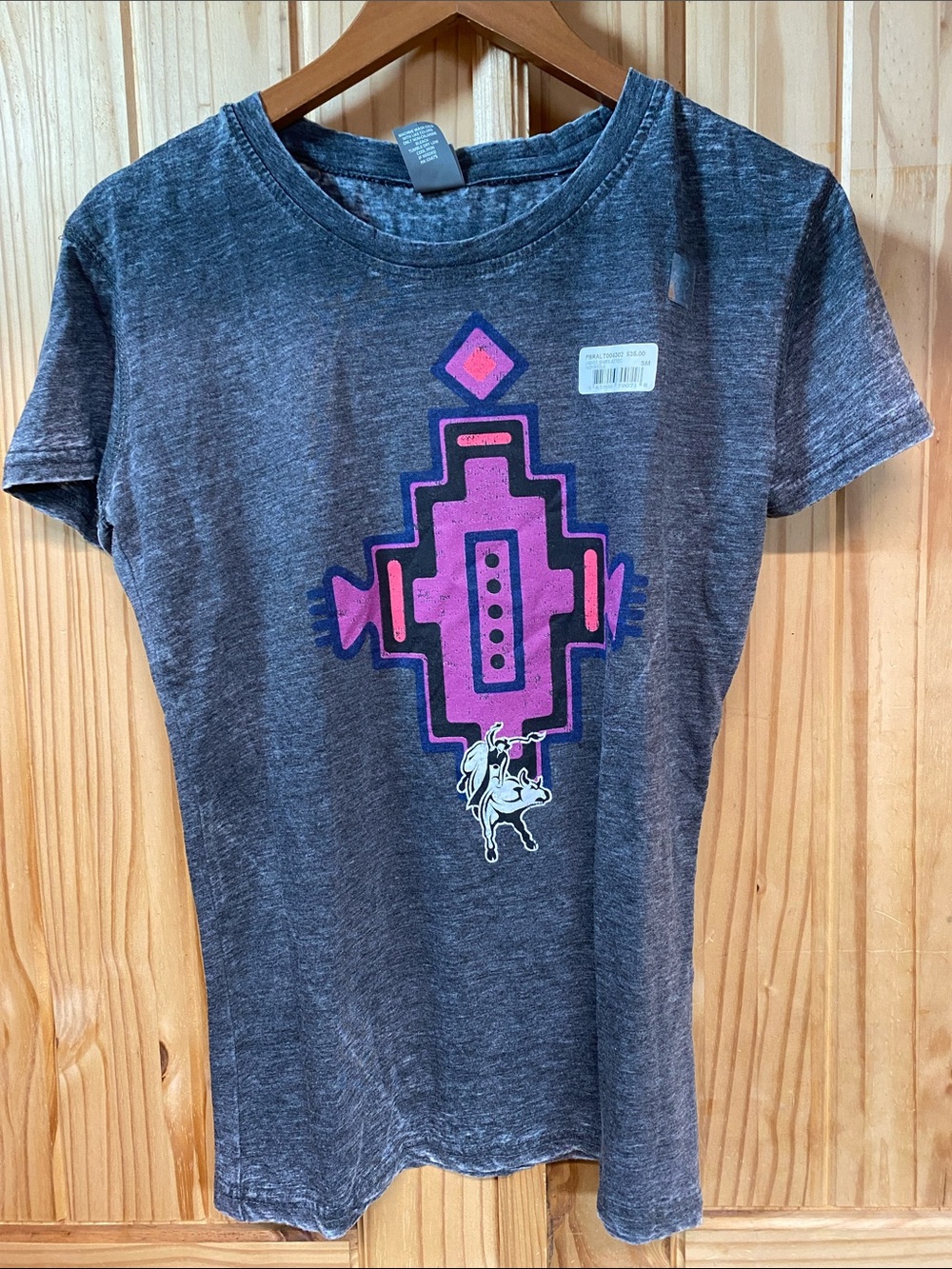 J. America Short Sleeve Graphic Tee in Charcoal with Pink Accent